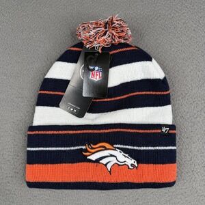 Denver Broncos Hat Beanie Knit Pom Mens One Size Blue NFL Football '47